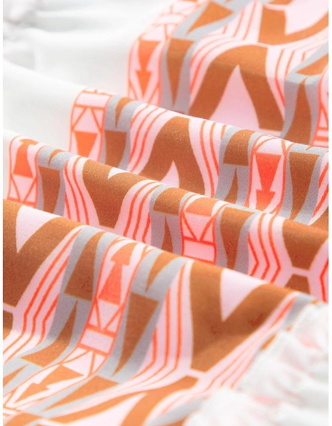 Orange Geometric Print Ruffle Tiered Button V Neck Dress