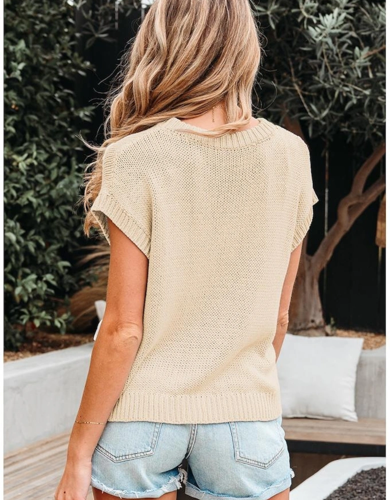 Parchment Bowknot Applique Cap Sleeve Sweater