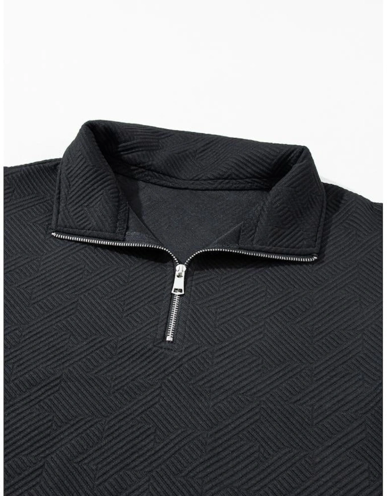 Black Textured Flutter Sleeve Top Wide Leg Pants Set