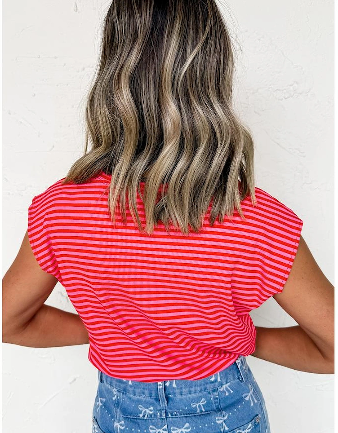 Red Stripe Ribbed Cap Sleeve Round Neck T Shirt, 12 of 11