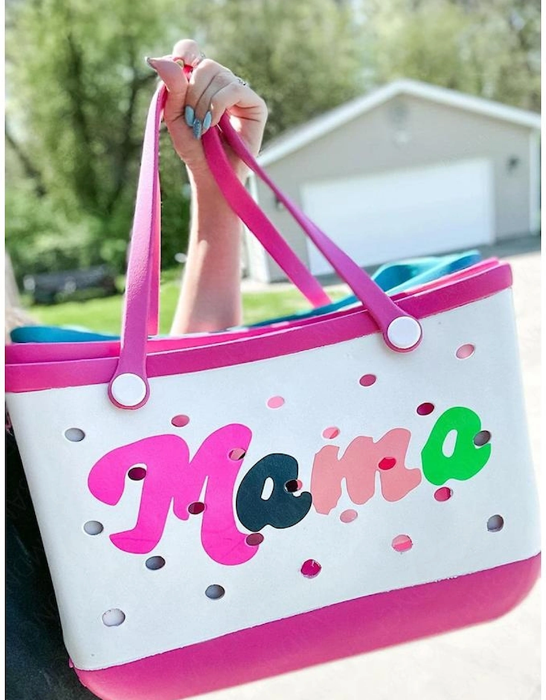 Azura Exchange Rose Red mama Print Detachable Straps Hollowed EVA Beach Bag