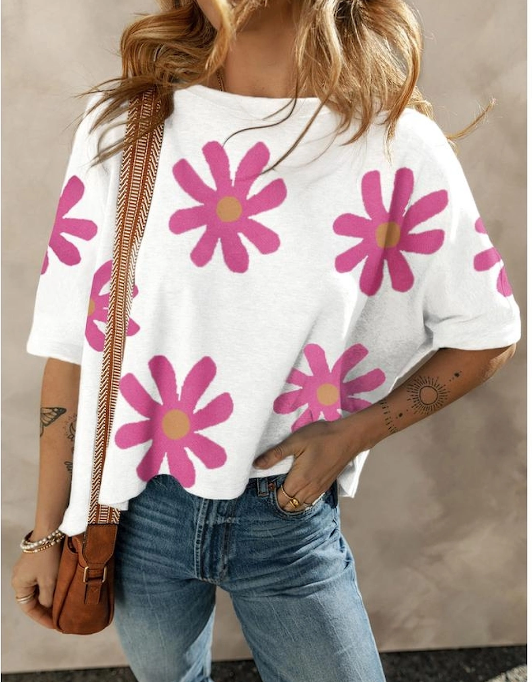 White Daisy Flower Printed Casual T Shirt, 4 of 3