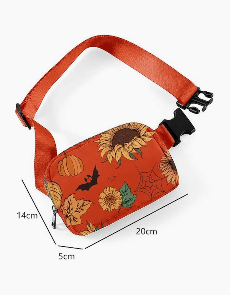 Orange Pumpkin Sunflower Halloween Graphic Crossbody Bag
