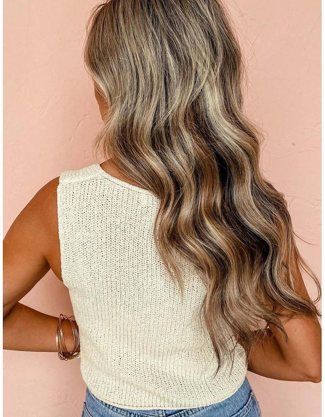 Beige Lace-up Front V Neck Sweater Vest