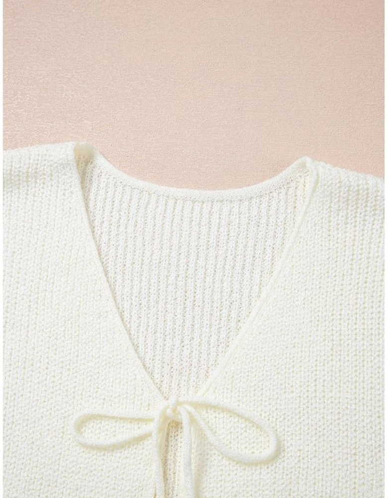 Beige Lace-up Front V Neck Sweater Vest