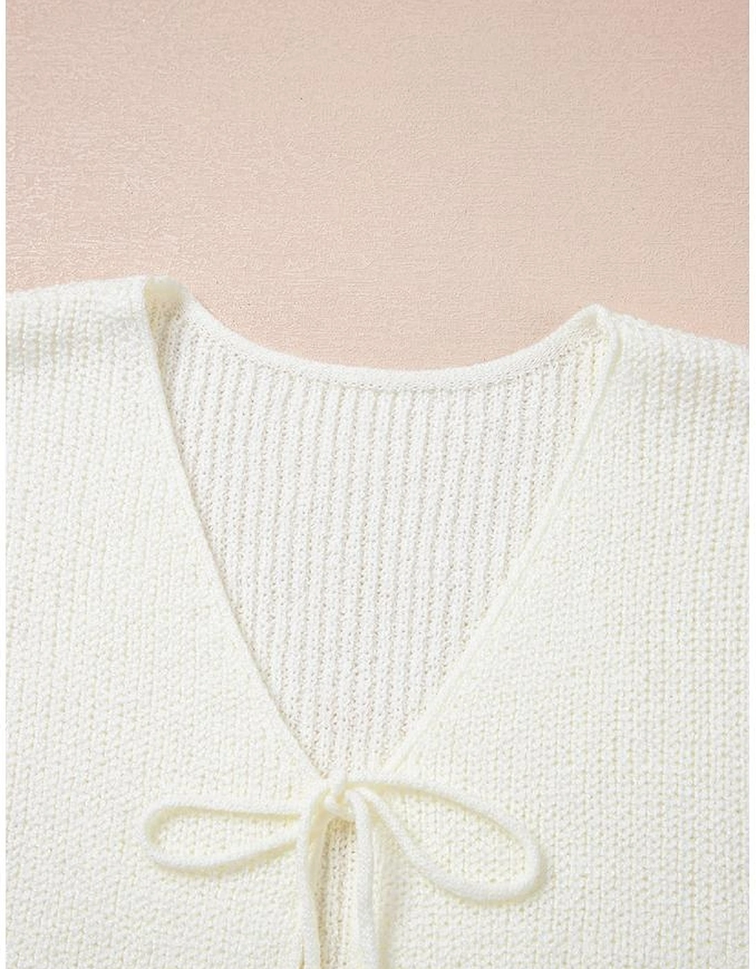 Beige Lace-up Front V Neck Sweater Vest