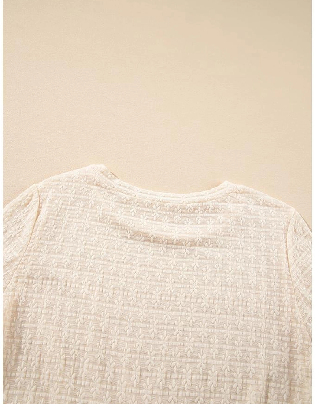 Beige Solid Color Textured Ruffled Short Sleeve Blouse