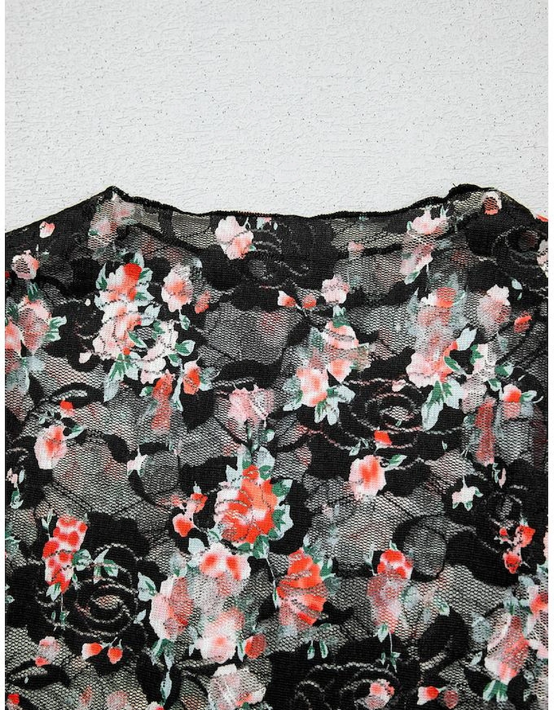 Black Floral Mesh Sheer Long Sleeve Top