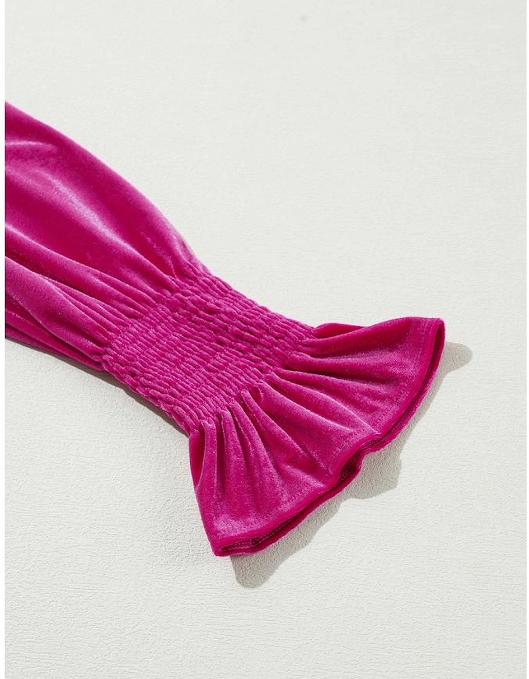 Rose Red Smocked Mock Neck Ruffled Puff Sleeve Velvet Mini Dress