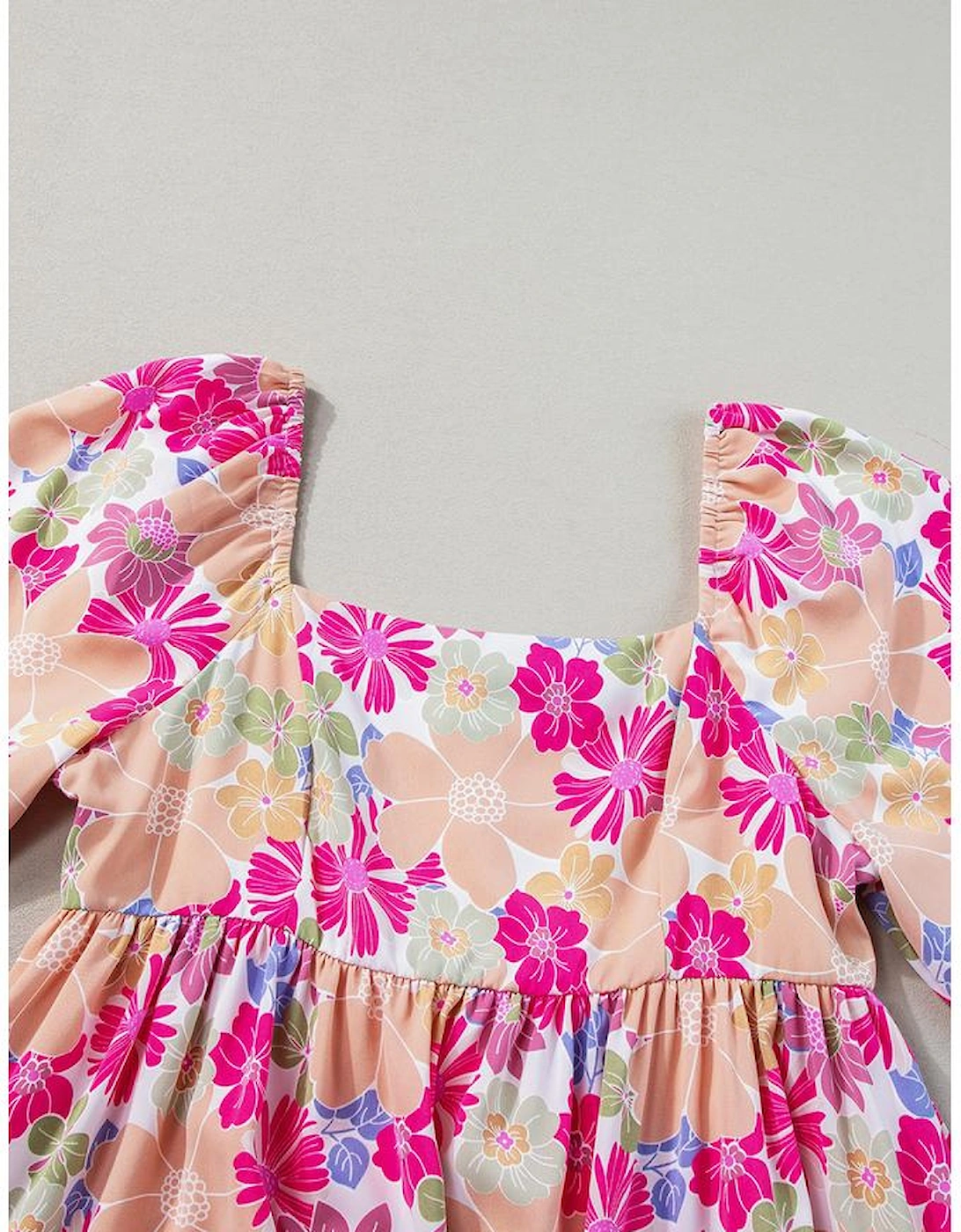 Rose Summer Floral Square Neck Puff Sleeve Babydoll Dress