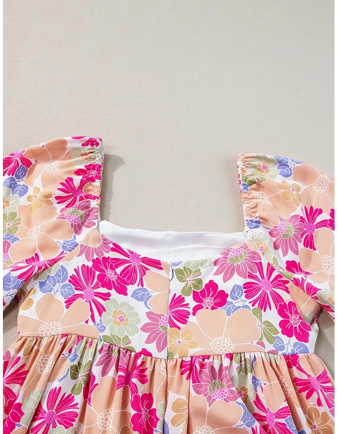 Rose Summer Floral Square Neck Puff Sleeve Babydoll Dress