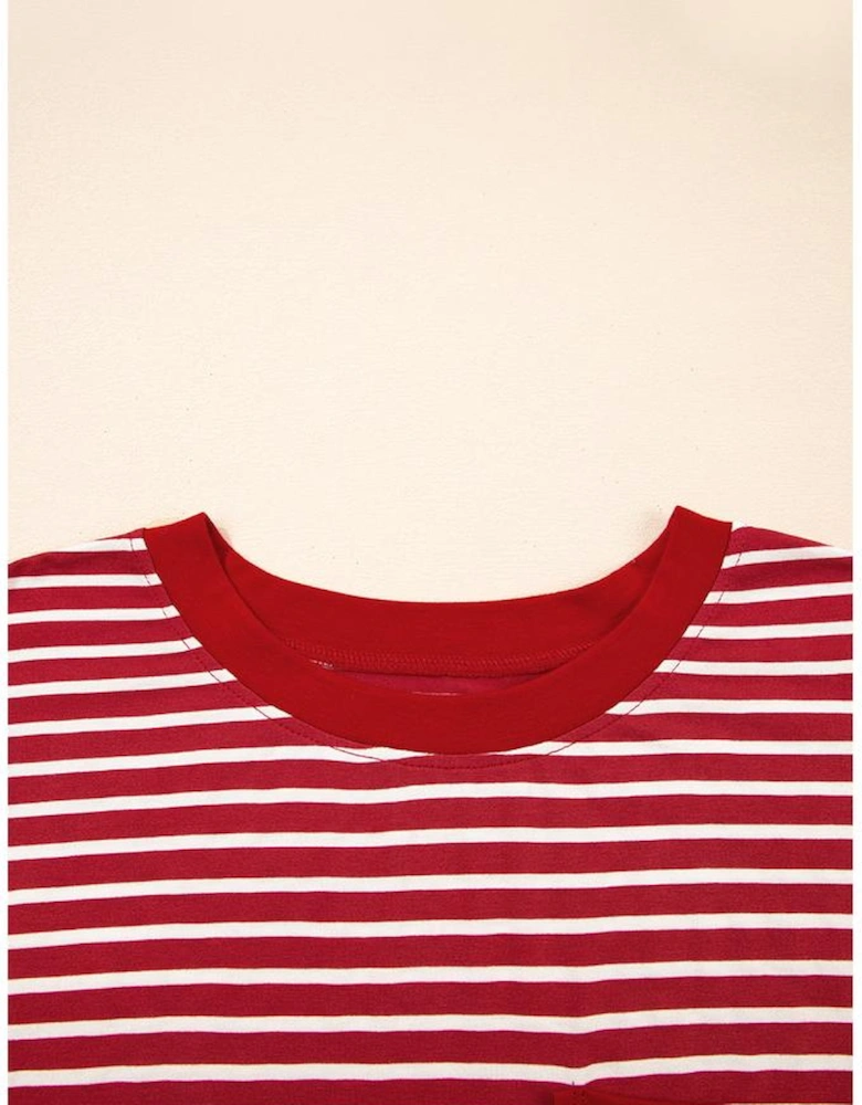 Red Stripe Chest Pocket Patch Round Neck Tank Top