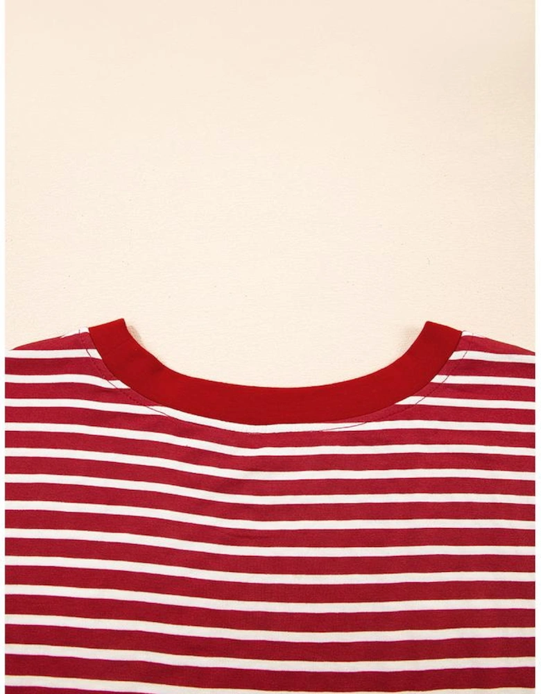 Red Stripe Chest Pocket Patch Round Neck Tank Top