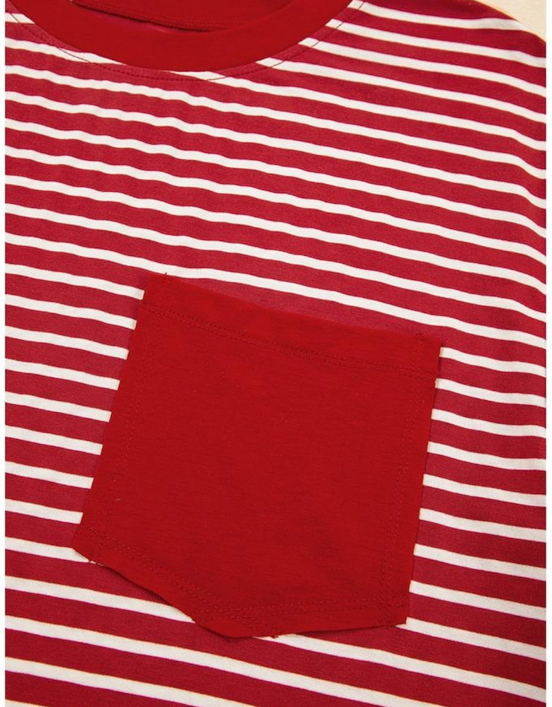 Red Stripe Chest Pocket Patch Round Neck Tank Top