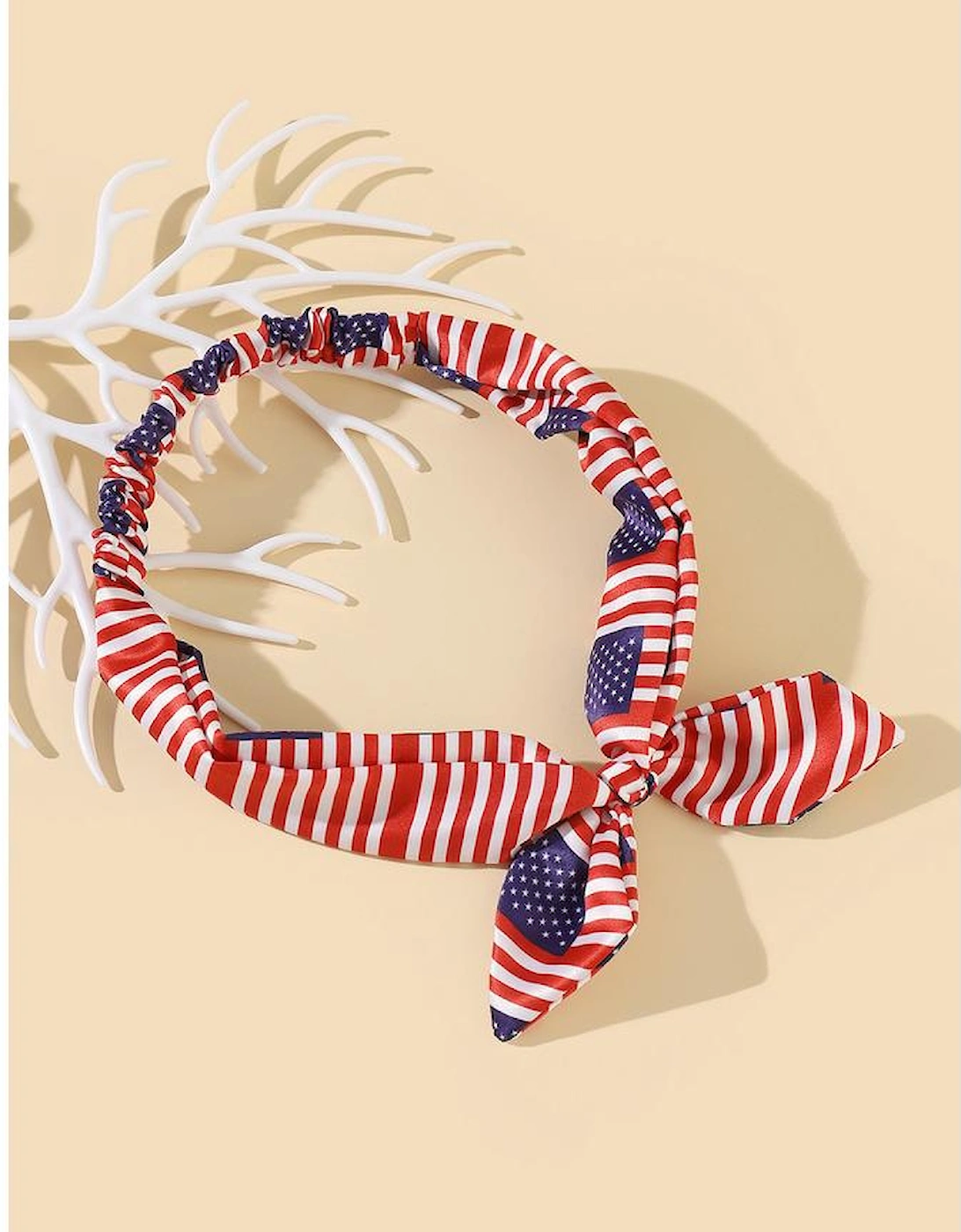 Fiery Red American Flag Bowknot Elastic Headband