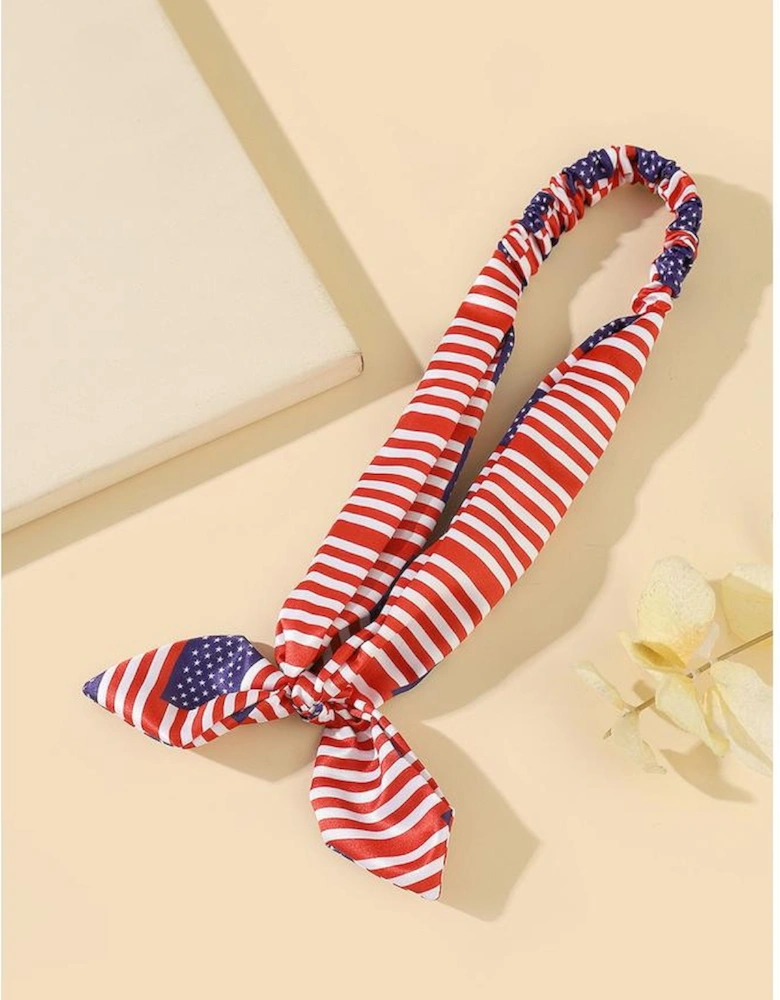 Fiery Red American Flag Bowknot Elastic Headband