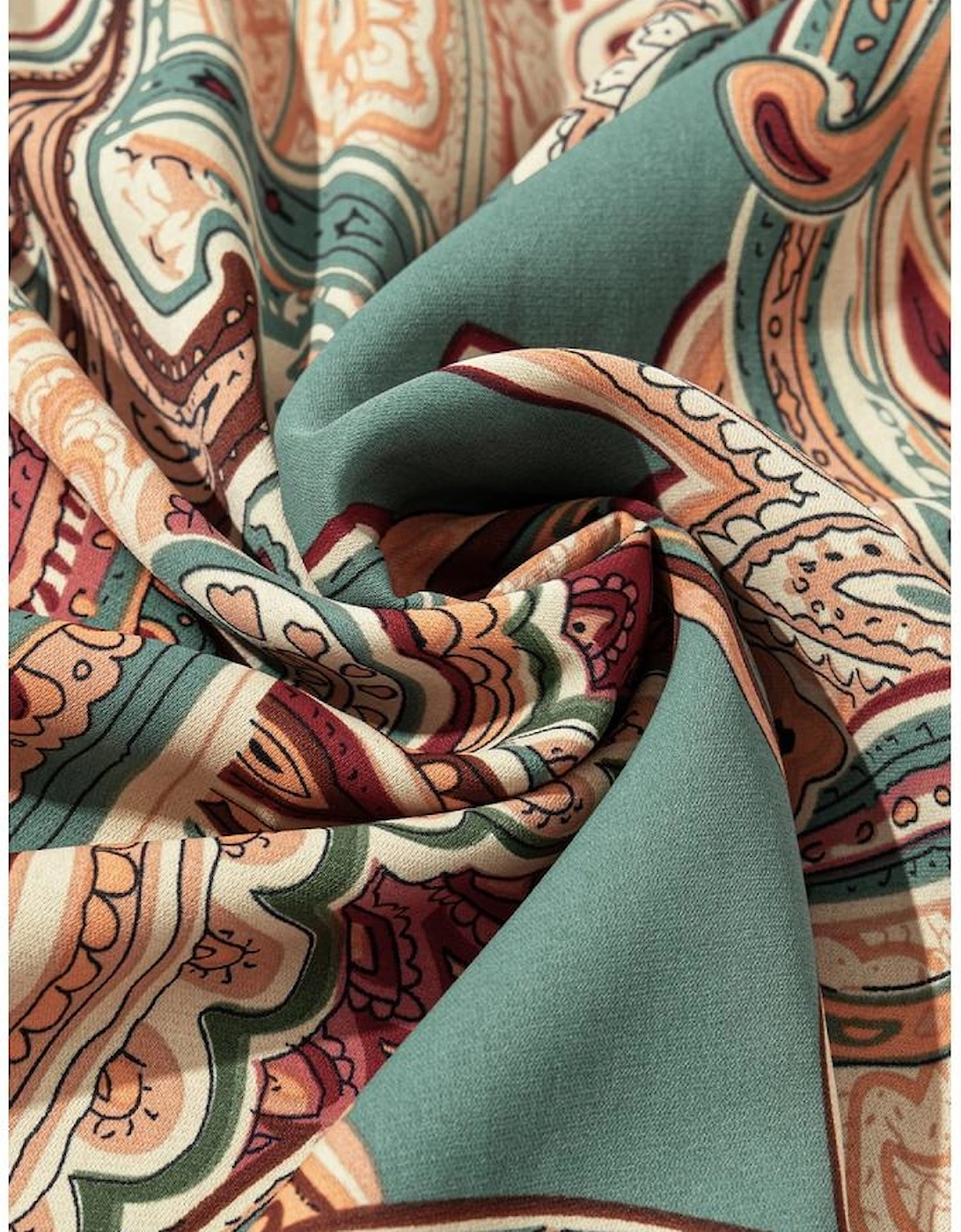 Apricot Paisley Printed Shirred Off Shoulder Ruffled Draped Sleeve Blouse