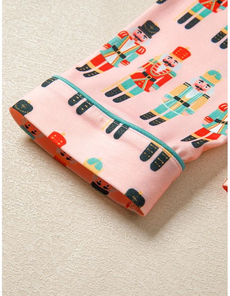 Pink Nutcracker March Long Sleeve Button Up 2pcs Pajama Short Set