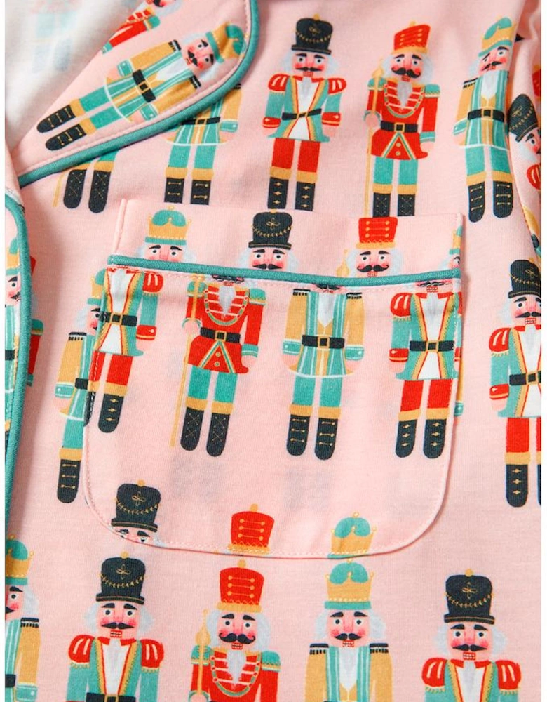 Pink Nutcracker March Long Sleeve Button Up 2pcs Pajama Short Set