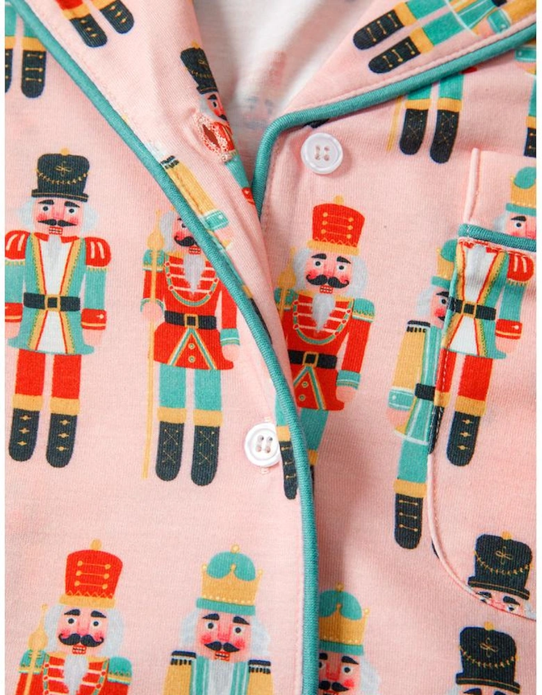 Pink Nutcracker March Long Sleeve Button Up 2pcs Pajama Short Set