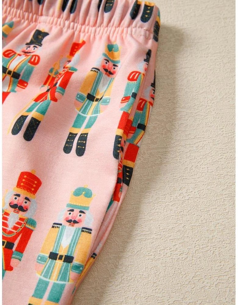 Pink Nutcracker March Long Sleeve Button Up 2pcs Pajama Short Set