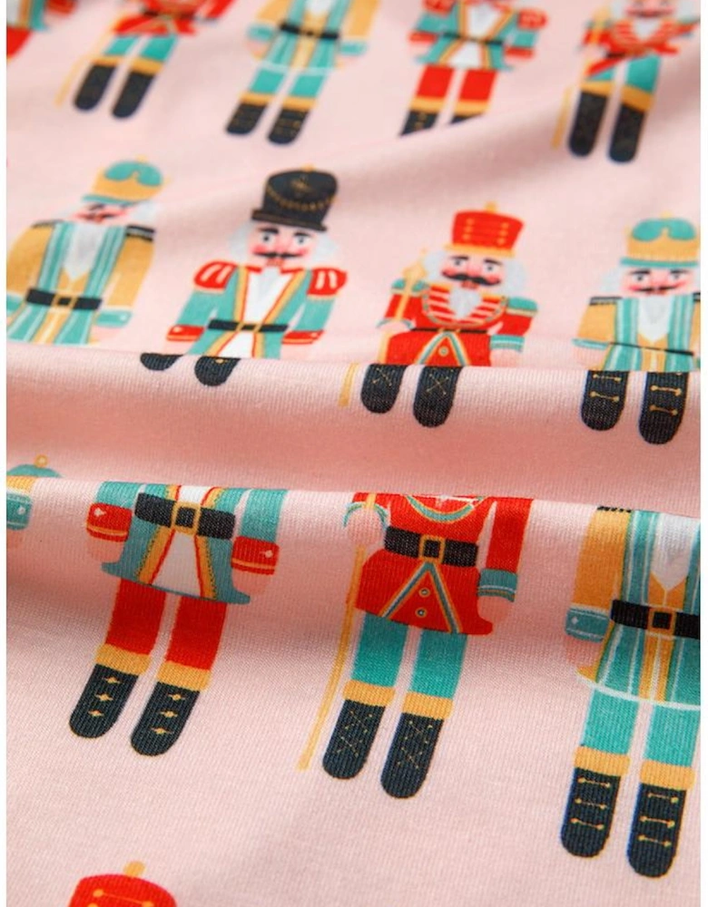 Pink Nutcracker March Long Sleeve Button Up 2pcs Pajama Short Set
