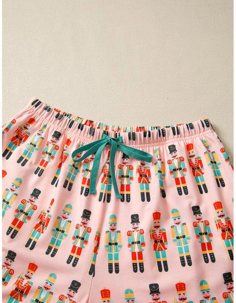 Pink Nutcracker March Long Sleeve Button Up 2pcs Pajama Short Set