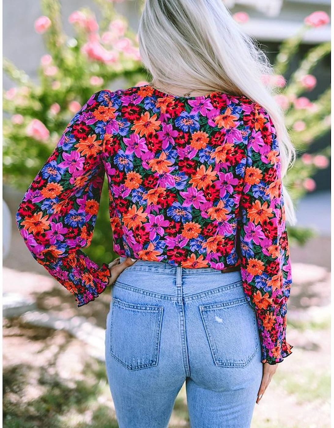 Floral Print Wrap V Neck Long Sleeve Bodysuit, 8 of 7