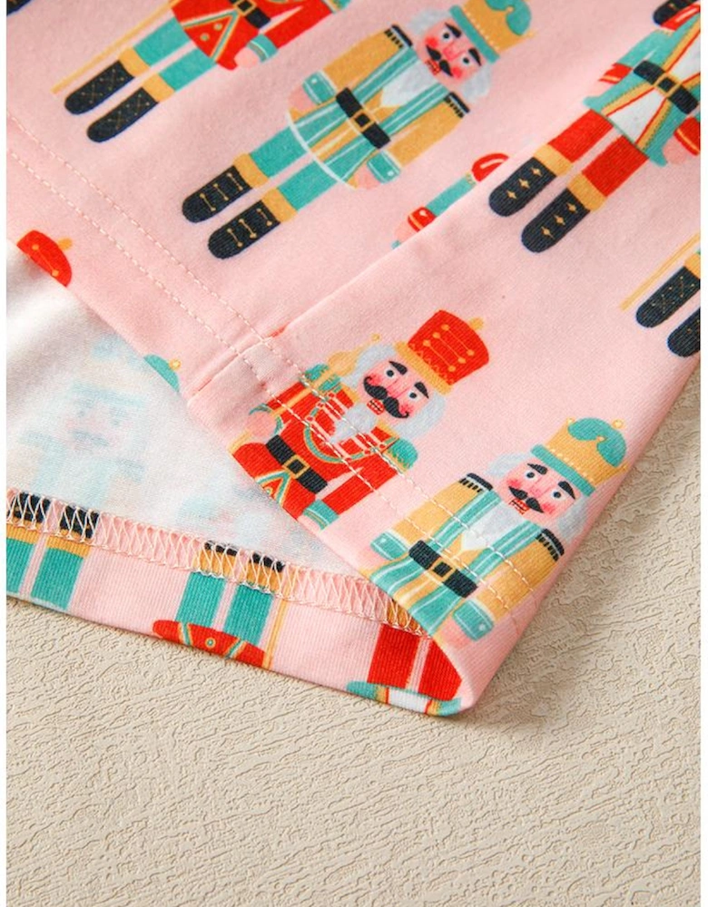 Pink Nutcracker March Long Sleeve Button Up 2pcs Pajama Short Set