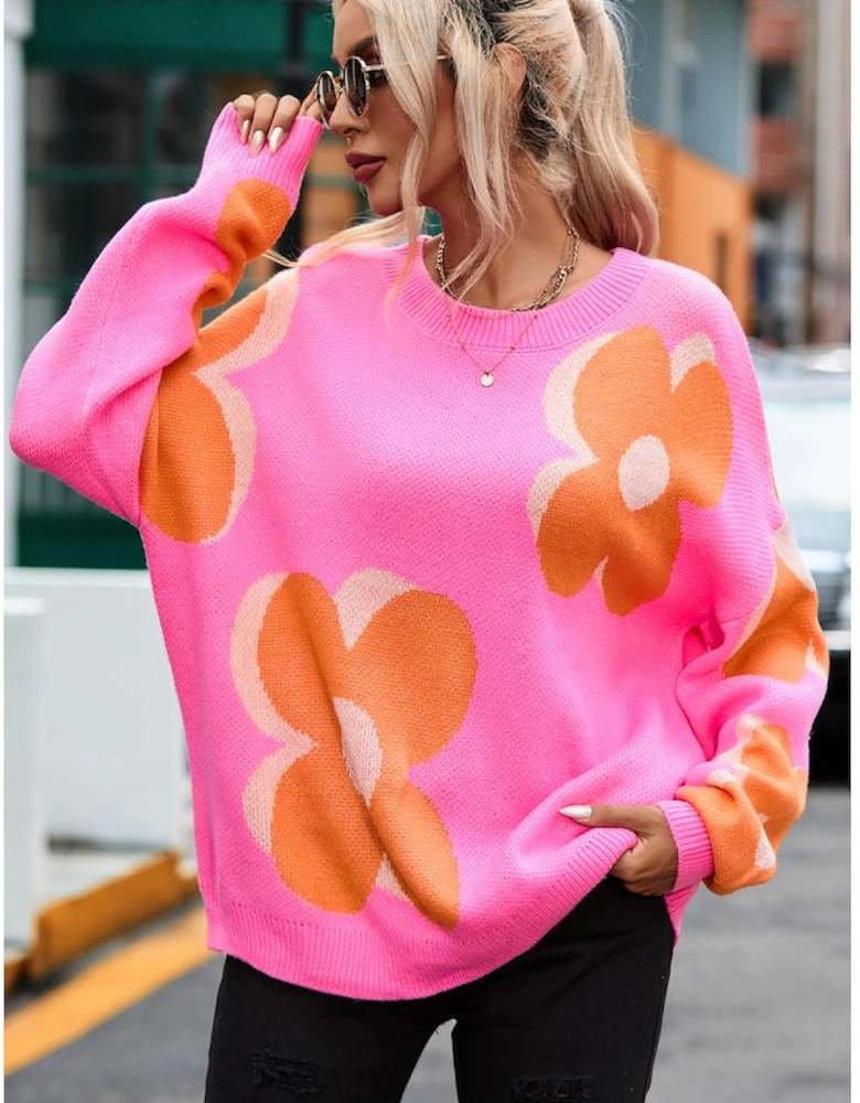 Flower Pattern Slouchy Sweater