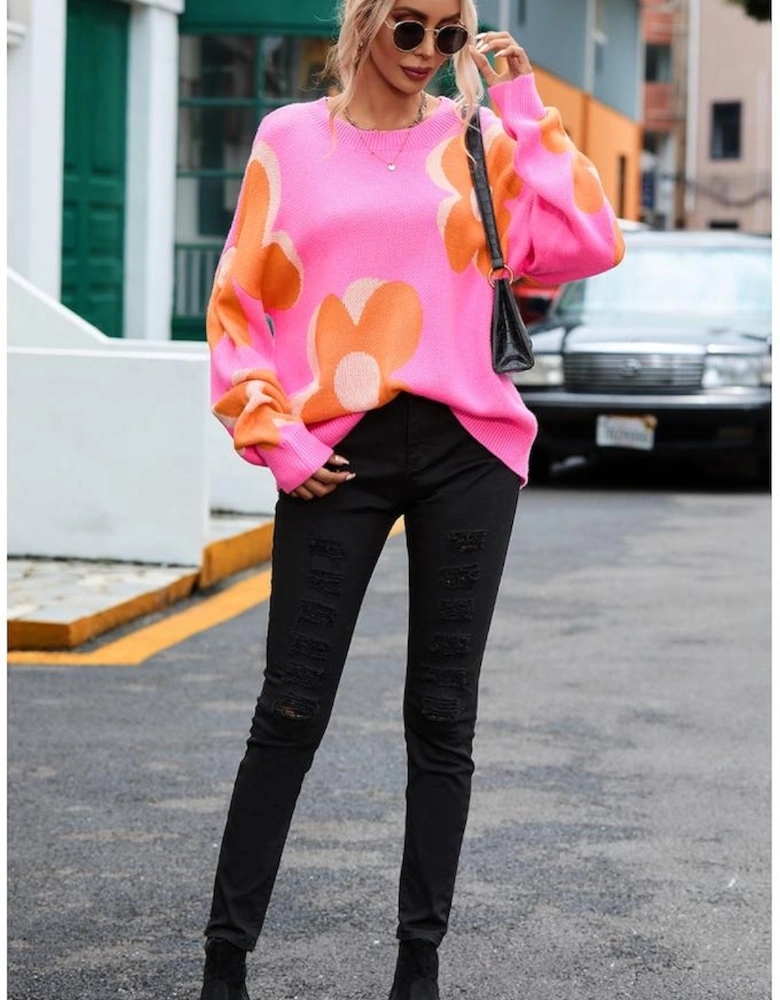 Flower Pattern Slouchy Sweater