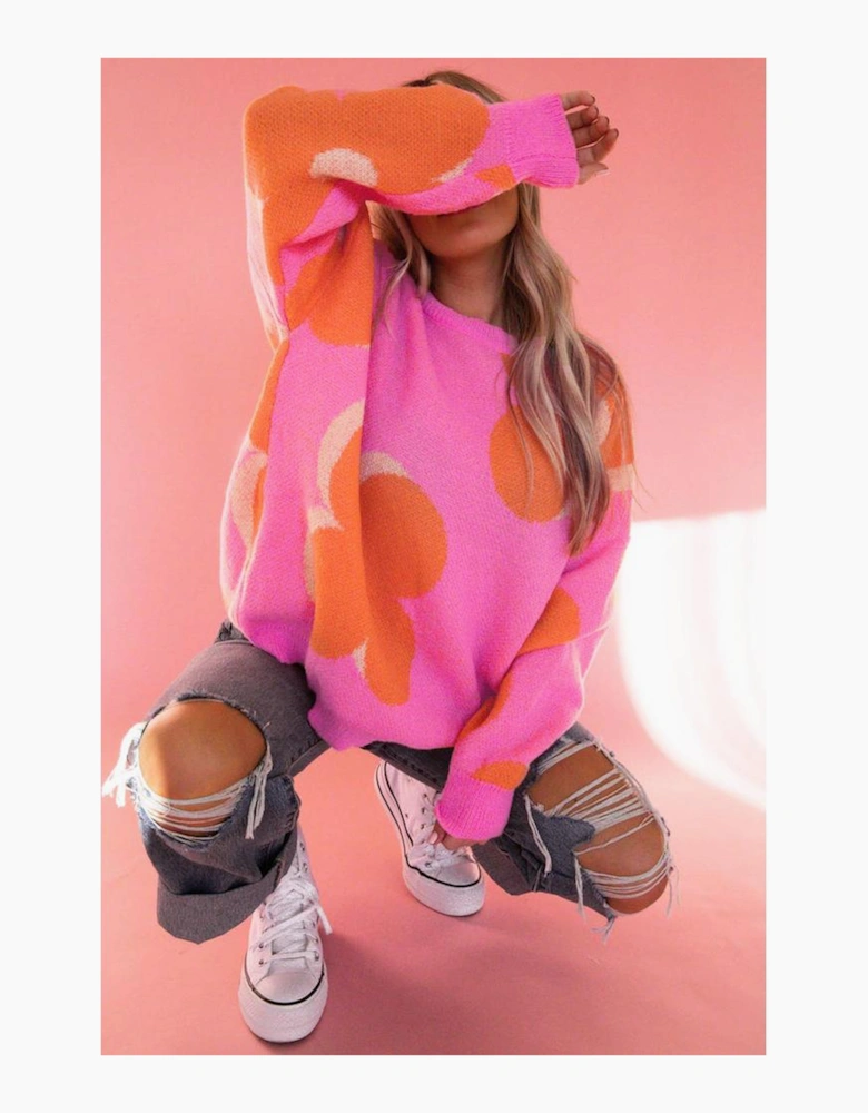 Flower Pattern Slouchy Sweater