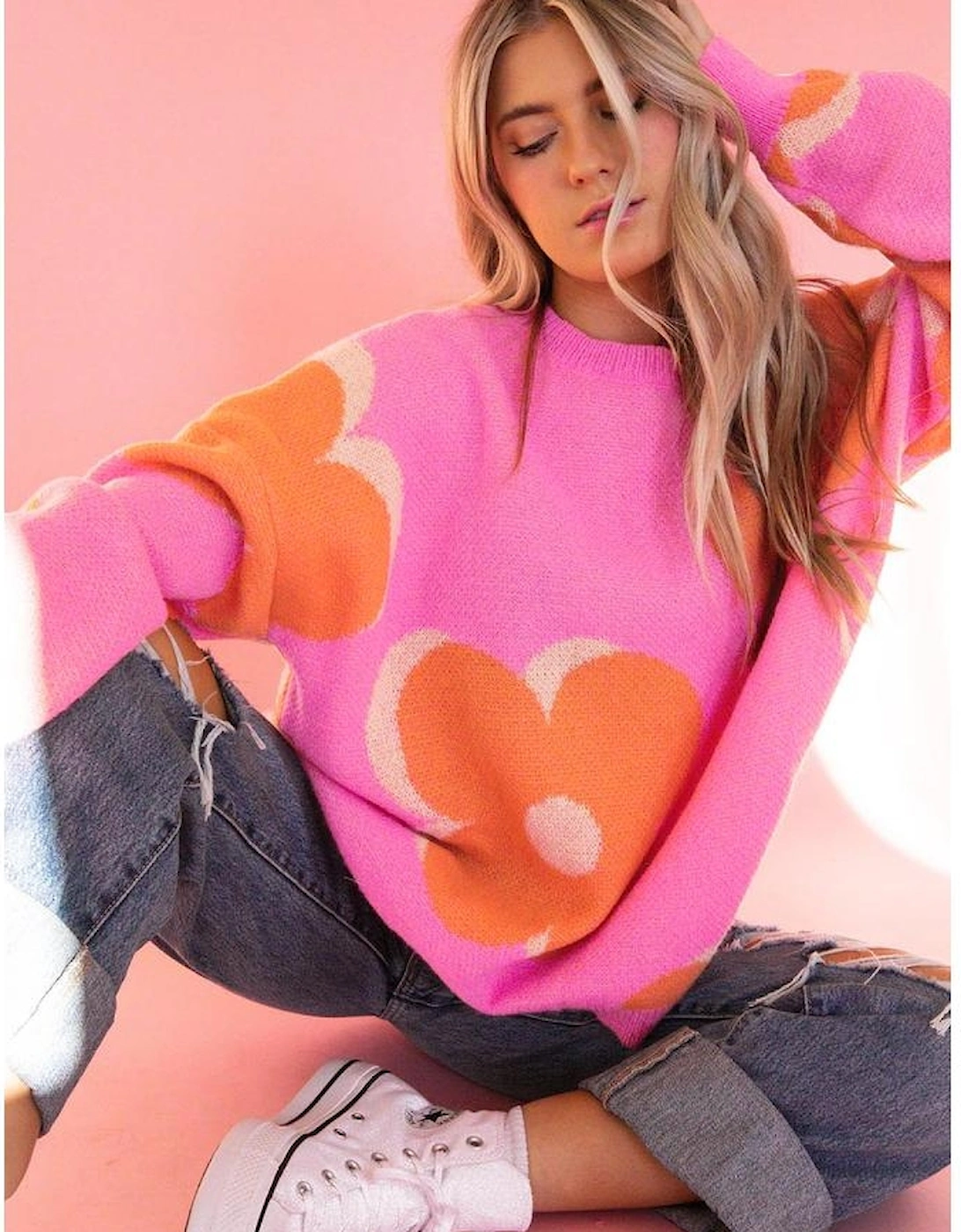 Flower Pattern Slouchy Sweater