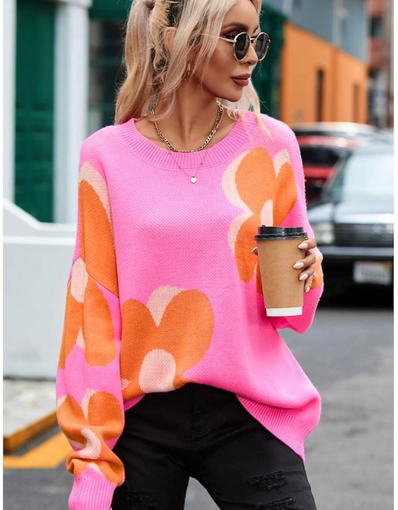 Flower Pattern Slouchy Sweater
