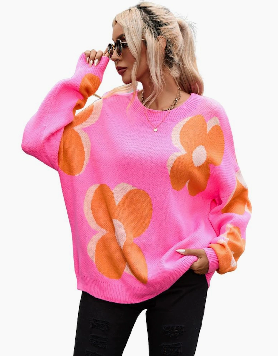 Flower Pattern Slouchy Sweater
