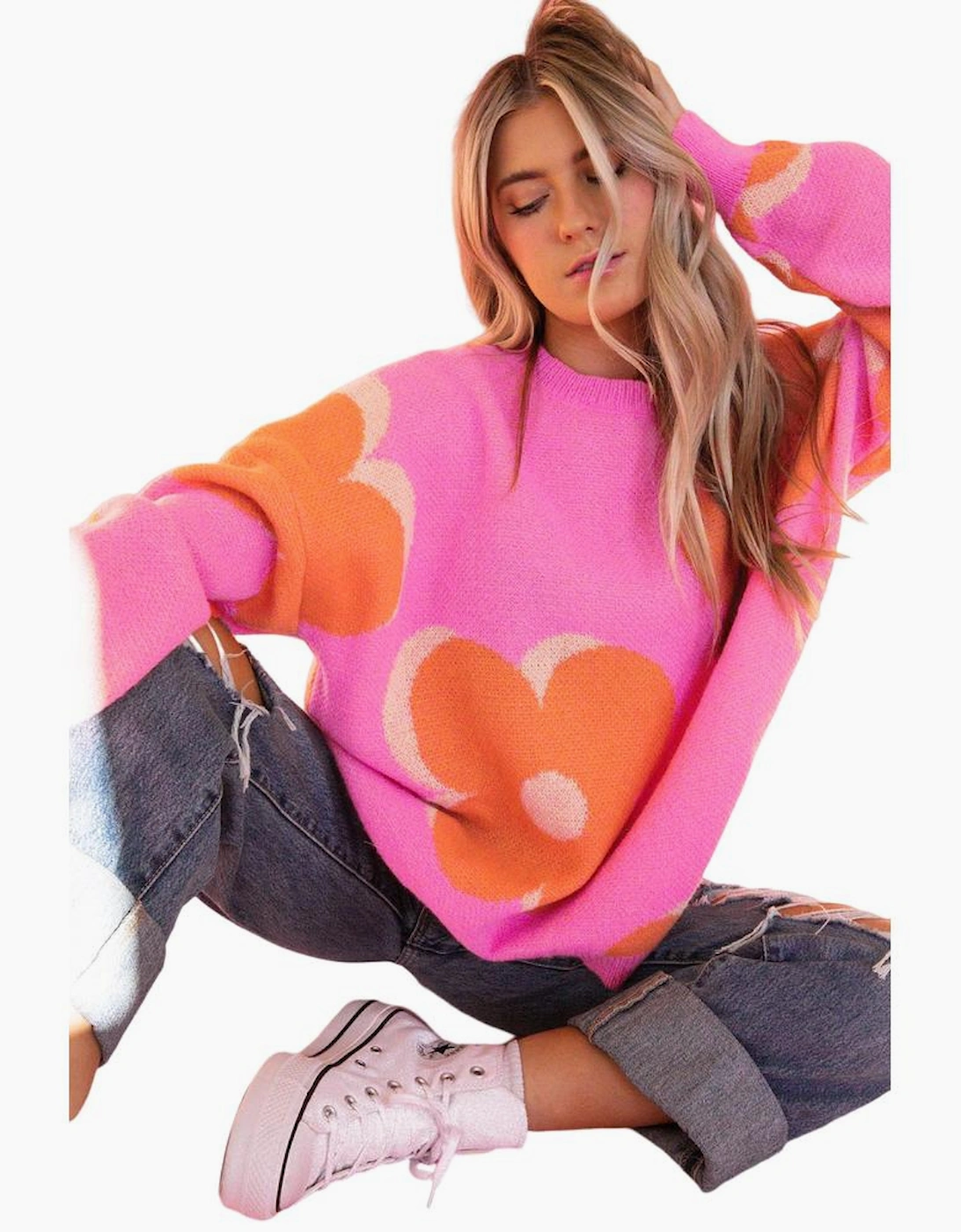 Flower Pattern Slouchy Sweater