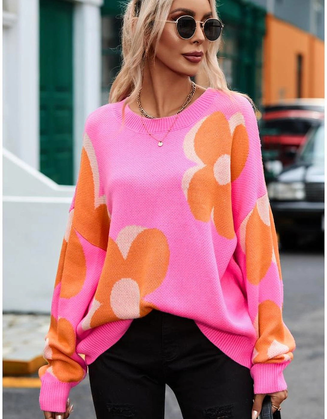 Flower Pattern Slouchy Sweater