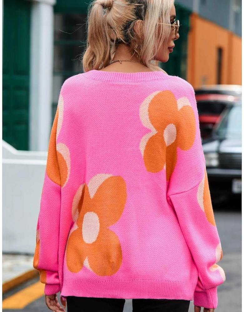 Flower Pattern Slouchy Sweater