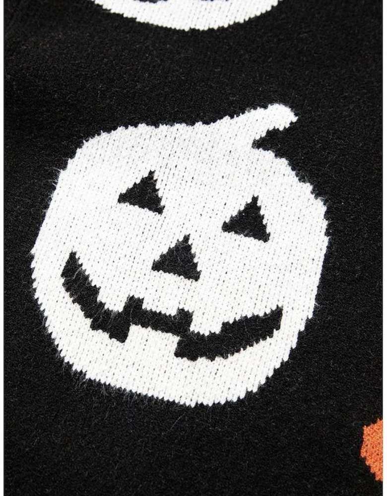 Black Halloween Mythical Night Pattern Drop Shoulder Sweater
