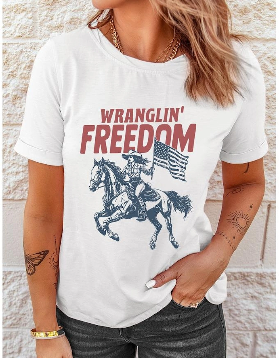 White WRANGLIN FREEDOM Rodeo Graphic Tee