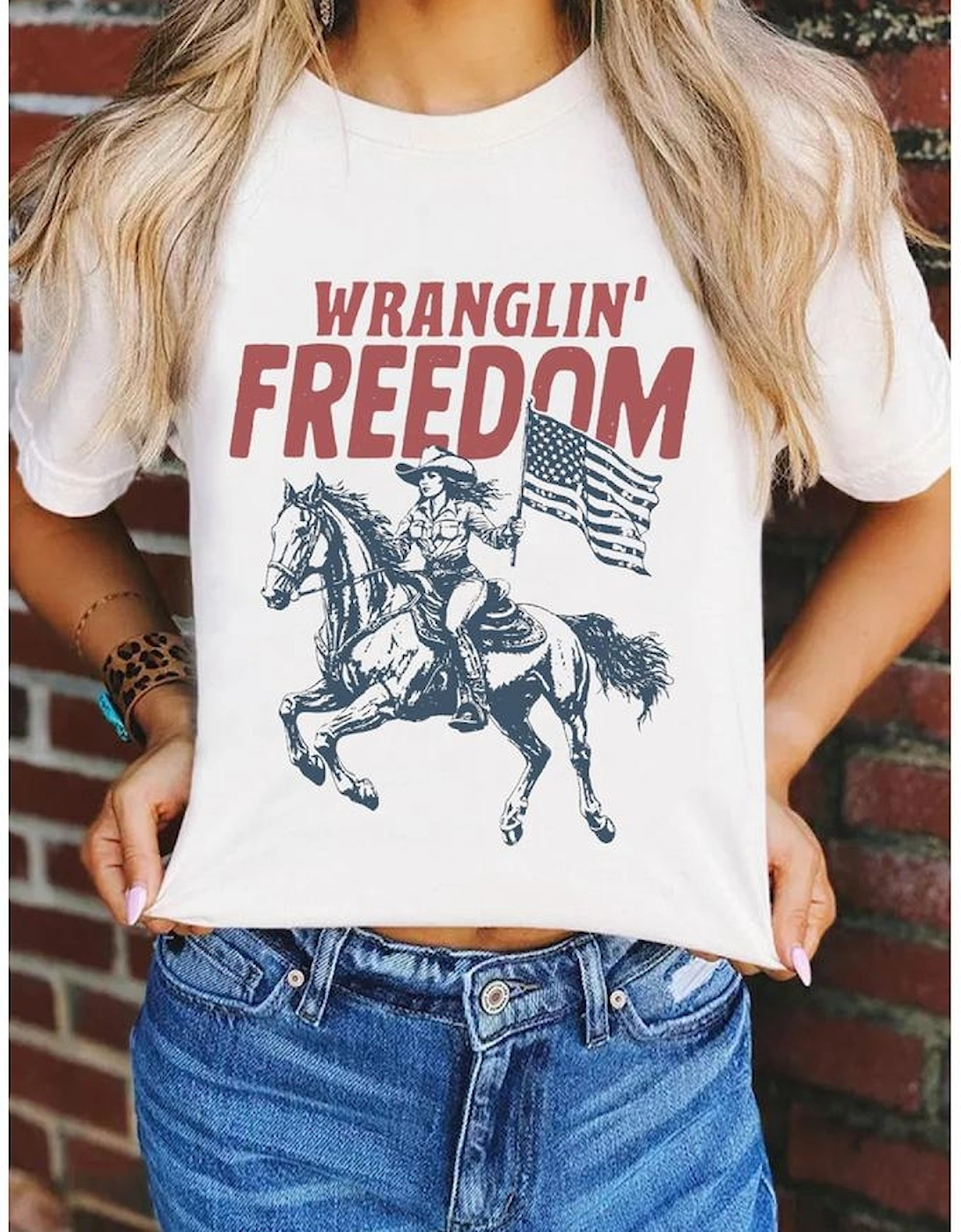 White WRANGLIN FREEDOM Rodeo Graphic Tee