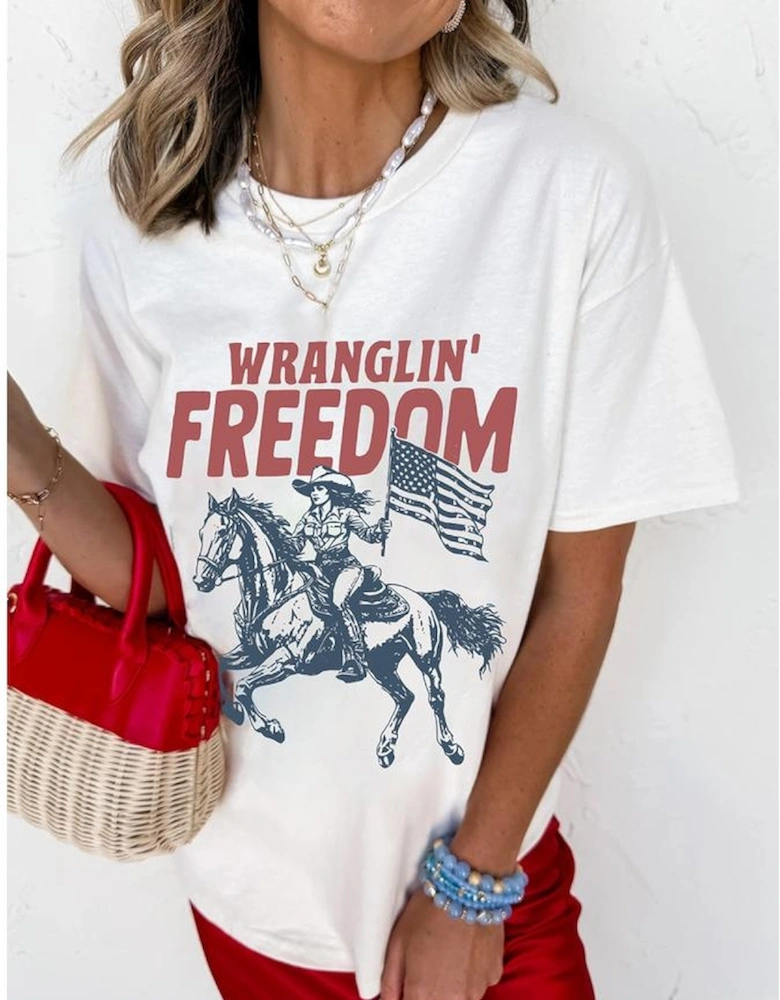 White WRANGLIN FREEDOM Rodeo Graphic Tee