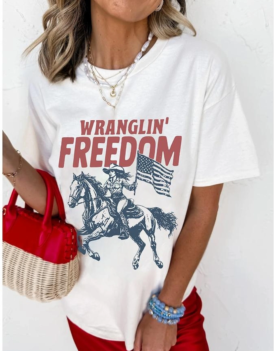 White WRANGLIN FREEDOM Rodeo Graphic Tee