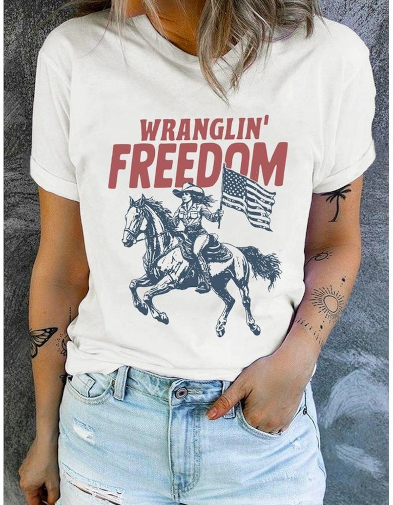 White WRANGLIN FREEDOM Rodeo Graphic Tee