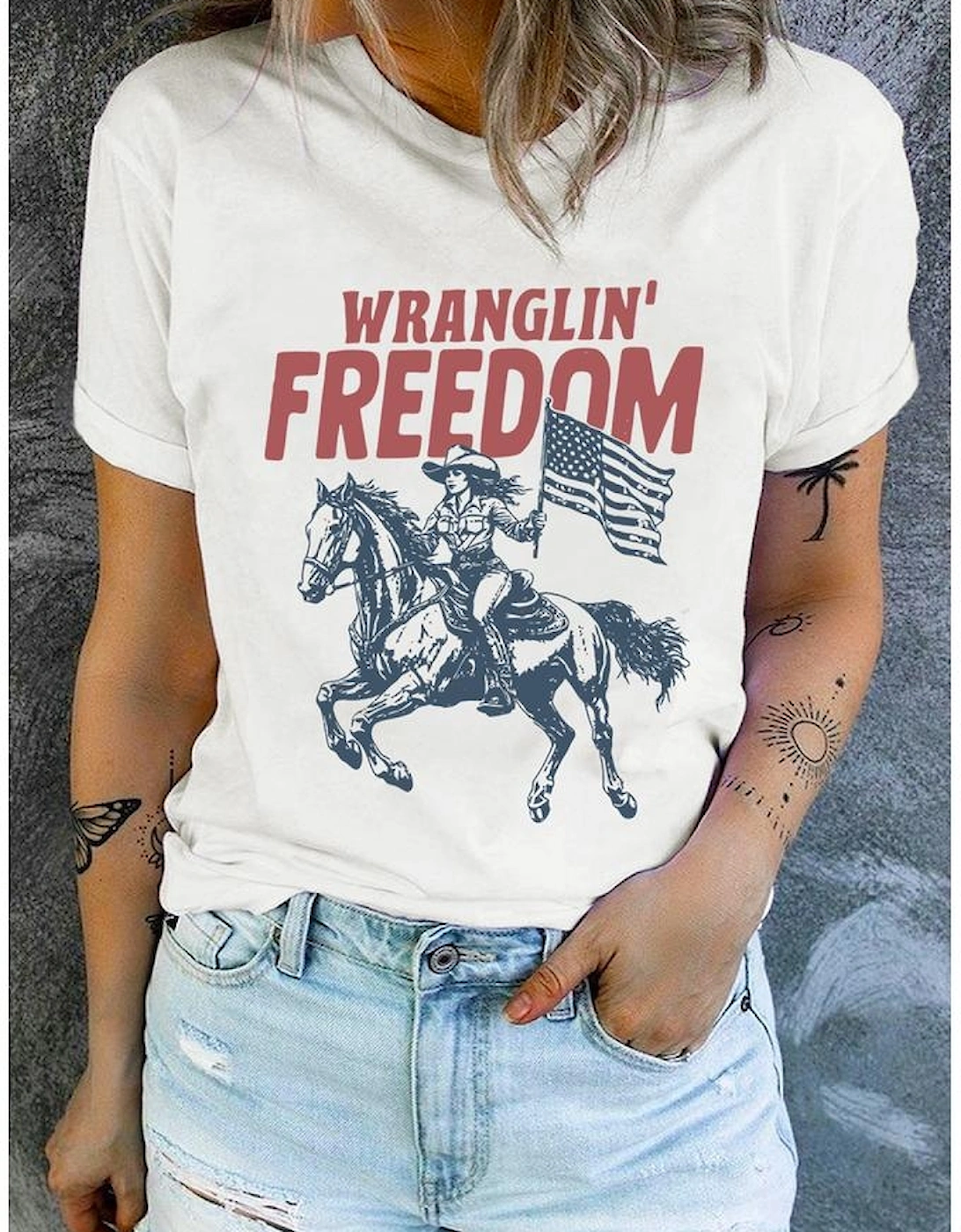 White WRANGLIN FREEDOM Rodeo Graphic Tee
