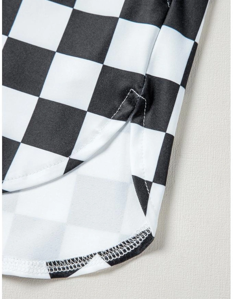 Black Checkered Print High Waist Casual Shorts
