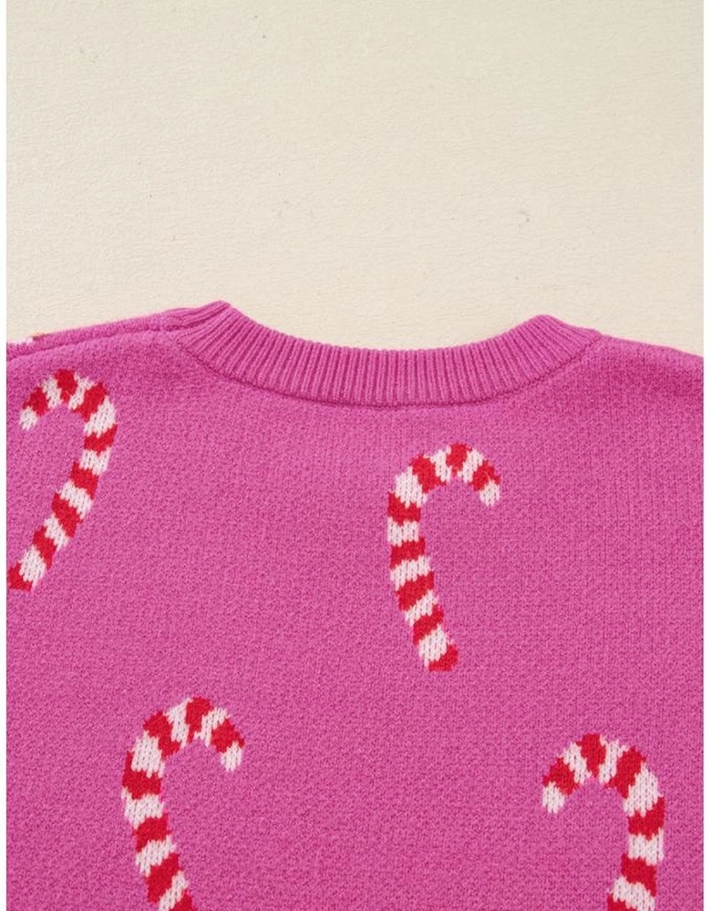 Sachet Pink Christmas Candy Cane Holiday Drop Shoulder Sweater