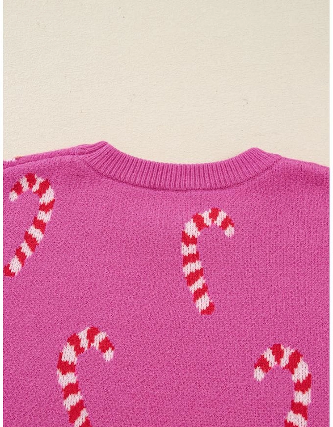Sachet Pink Christmas Candy Cane Holiday Drop Shoulder Sweater