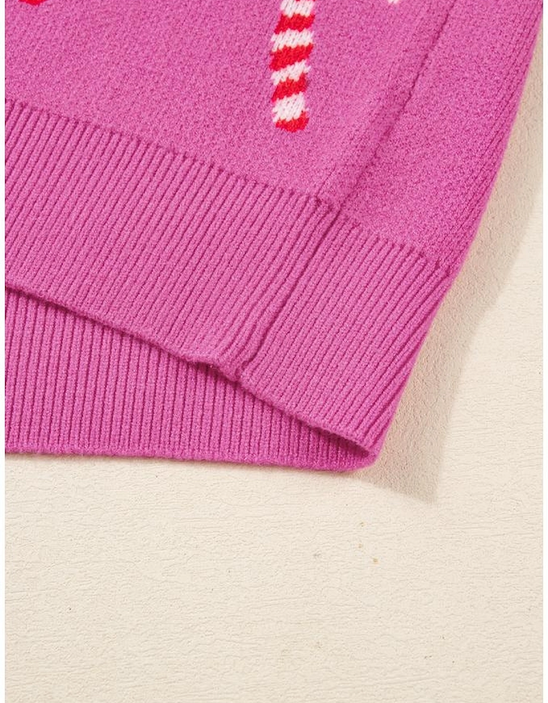 Sachet Pink Christmas Candy Cane Holiday Drop Shoulder Sweater