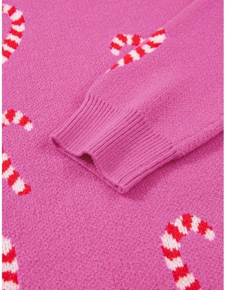 Sachet Pink Christmas Candy Cane Holiday Drop Shoulder Sweater